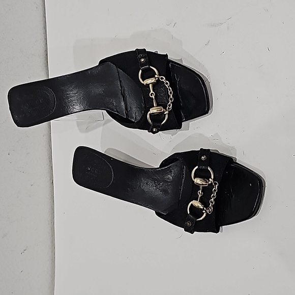Gucci Black Canvas with  Green Leather Horsebit Slide Sandals Size 9B - Picture 1 of 8